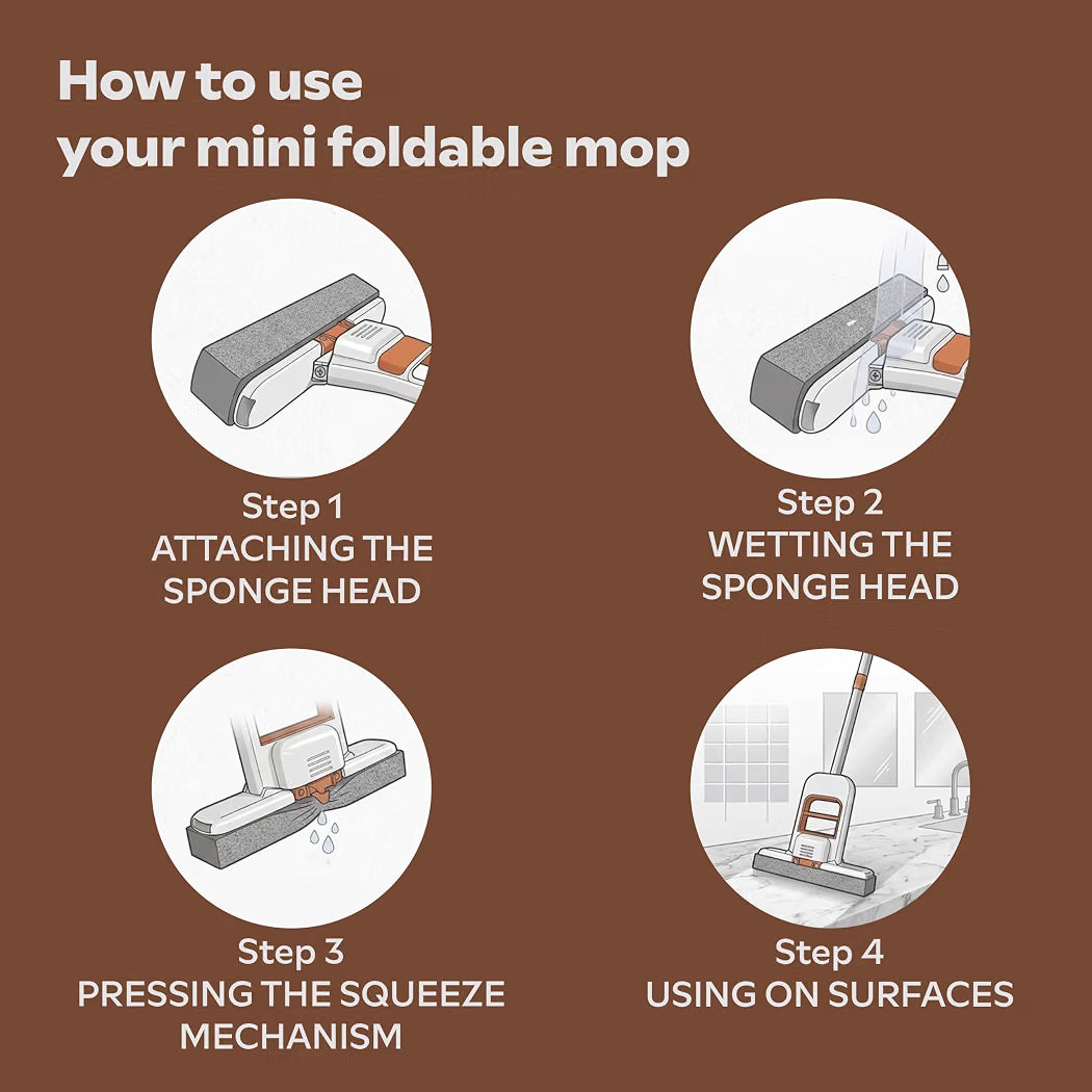Mini Foldable Mop for Kitchen & Home – Compact Floor Cleaning Mop