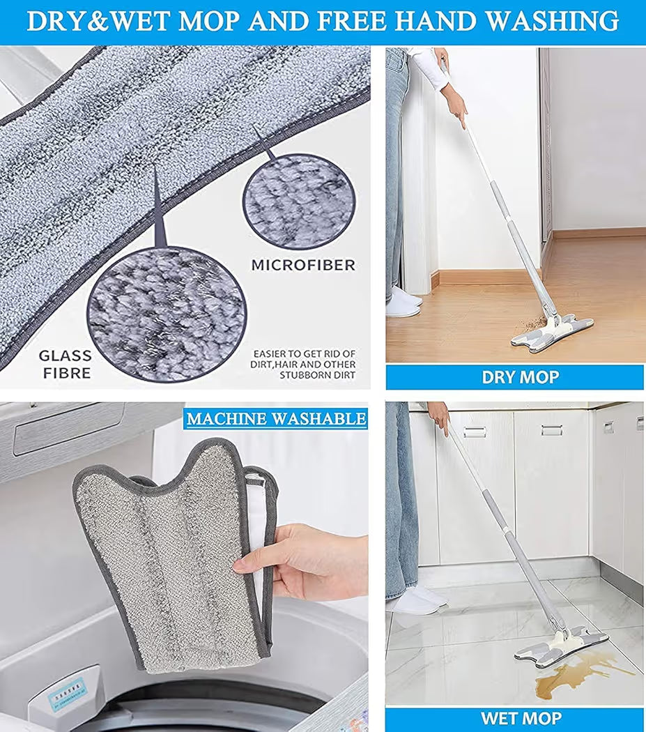360° Microfiber Floor Mop – Wet & Dry Self-Wringing Flat Mop with Reusable Pads