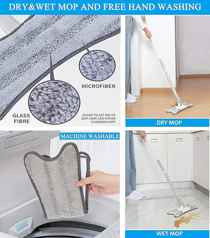 360° Microfiber Floor Mop – Wet & Dry Self-Wringing Flat Mop with Reusable Pads