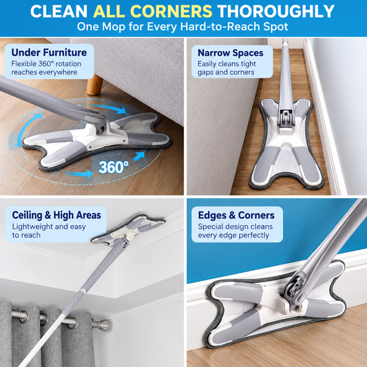 360° Microfiber Floor Mop – Wet & Dry Self-Wringing Flat Mop with Reusable Pads