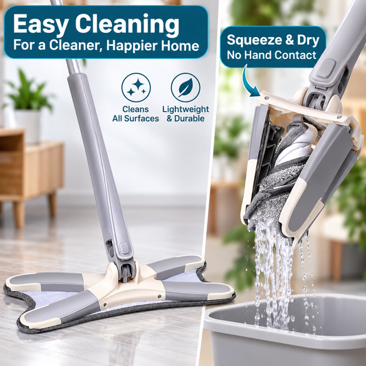360° Microfiber Floor Mop – Wet & Dry Self-Wringing Flat Mop with Reusable Pads