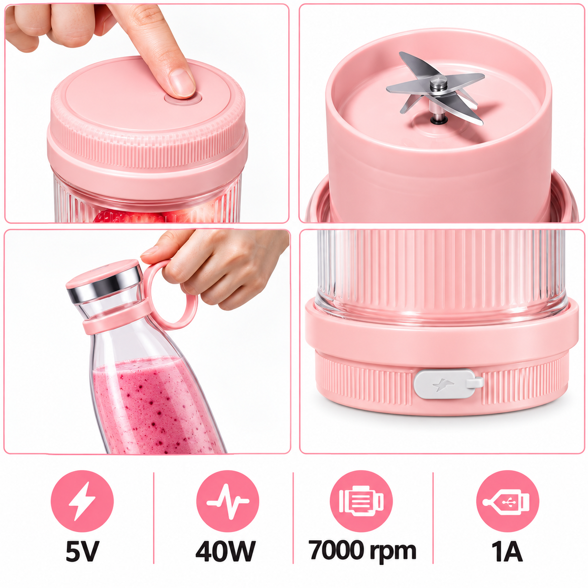 Portable USB Rechargeable Mini Blender – Personal Smoothie & Juice Maker